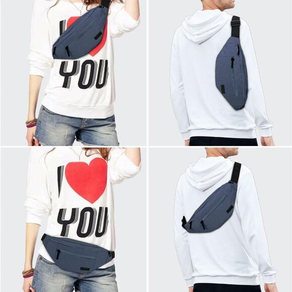 Women Men Dim Grey Large Crossbody Fanny Pack Belt Bag Hands-Free Waist Pack - Picture 2 of 7